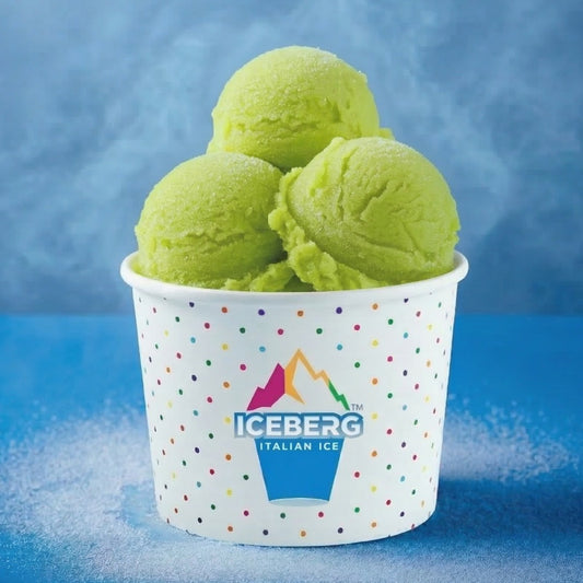 Sour Apple Italian Ice in a frozen dessert cup