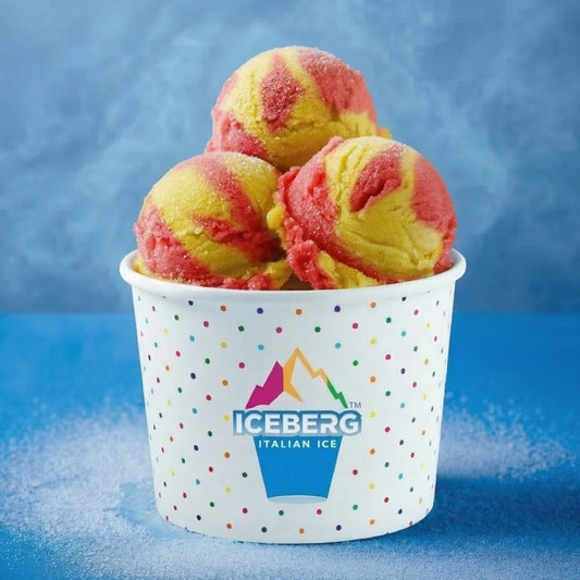 Strawberry Lemonade Italian Ice in a frozen dessert cup
